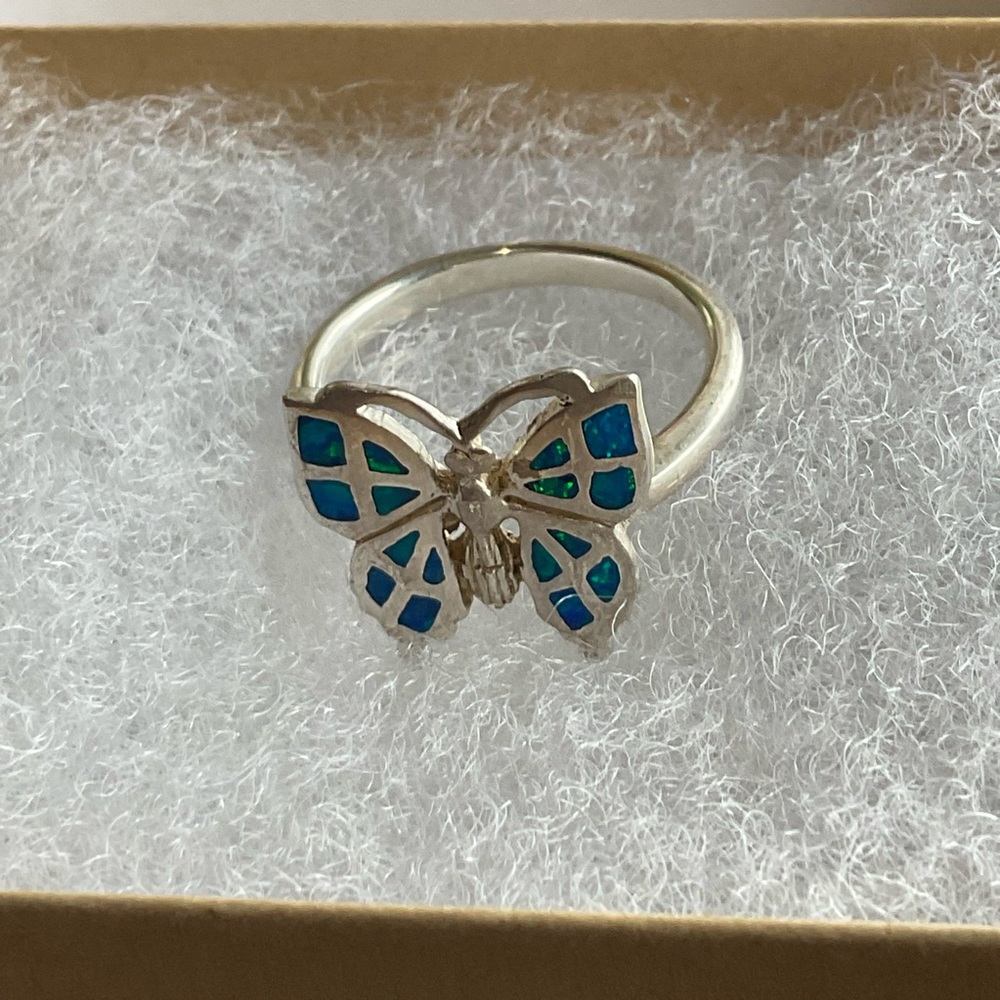 🦋Sterling Silver Butterfly Ring with OPAL INLAY Accents🦋🩵 SIZE 7.34 - Picture 4 of 11